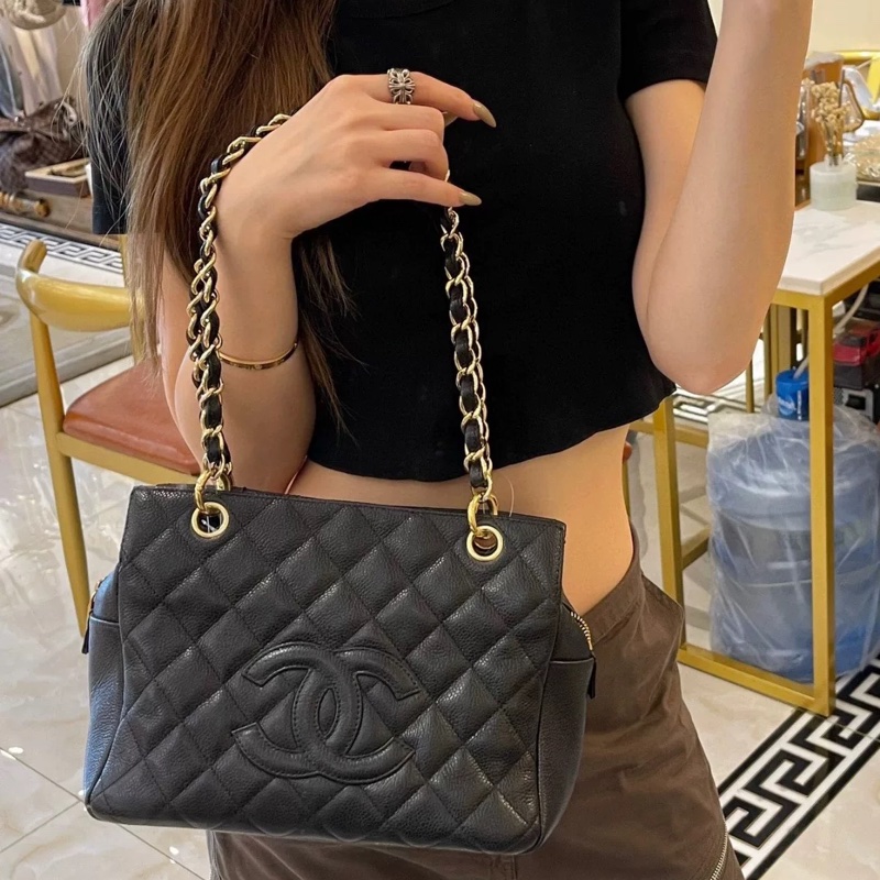 Chanel ptt 黑金荔枝牛皮托特包🉑肩背 #98閒置新 #耐操耐用大容量-3