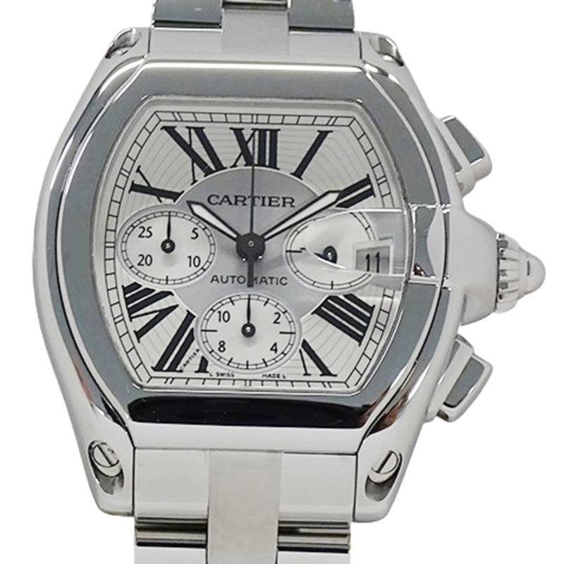 卡地亞 (Cartier) 男士 Roadster 計時腕錶,帶日期顯示,自動機芯,不銹鋼,W62019X6,拋光銀色-1