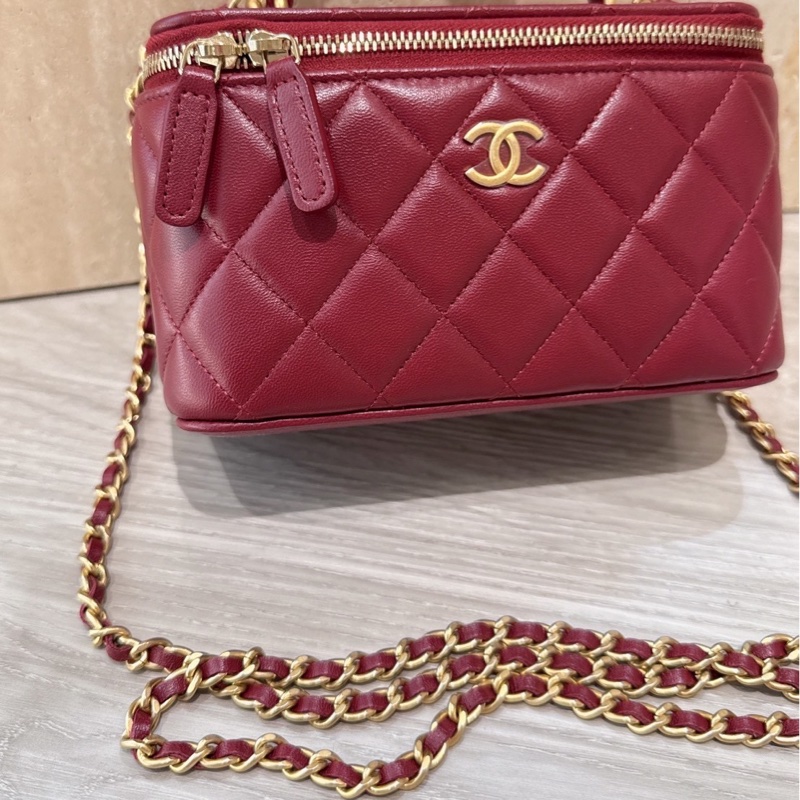 CHANEL 紅色提把化妝盒手提包鏈條包 31開-2