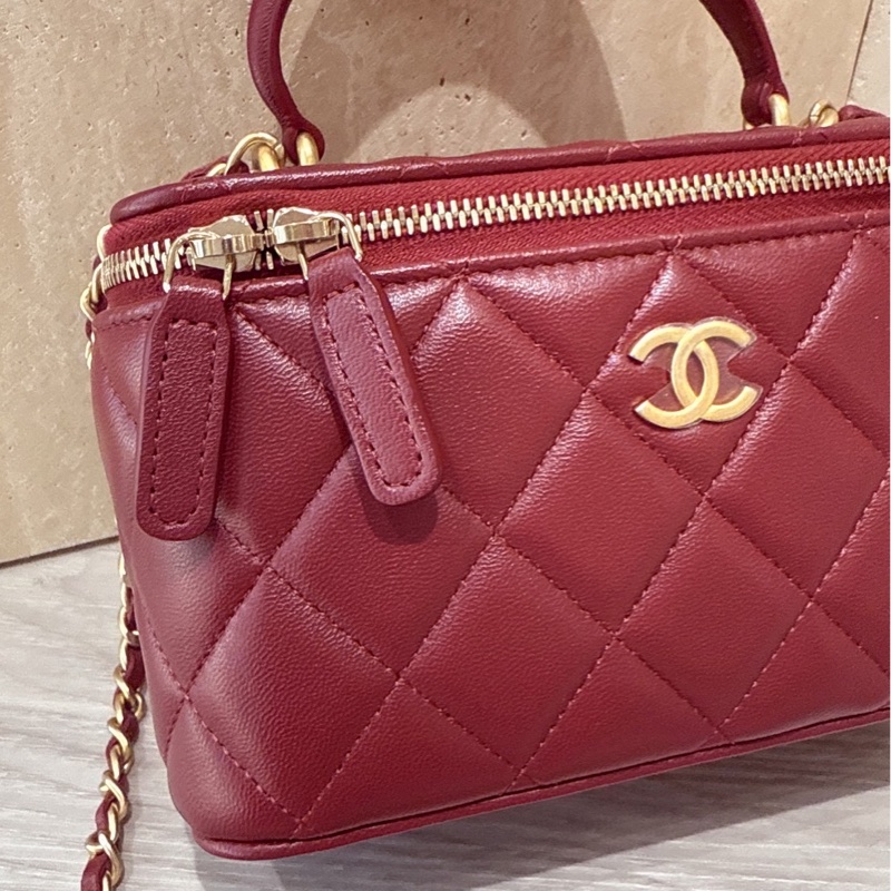 CHANEL 紅色提把化妝盒手提包鏈條包 31開-3