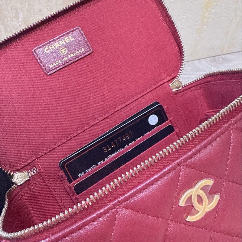 CHANEL 紅色提把化妝盒手提包鏈條包 31開-9