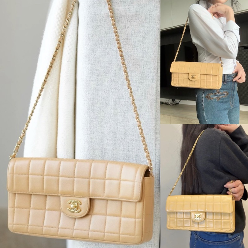 Chanel 香奈兒 奶茶 肩背包 手拿包 二手口蓋 冰洛包-0