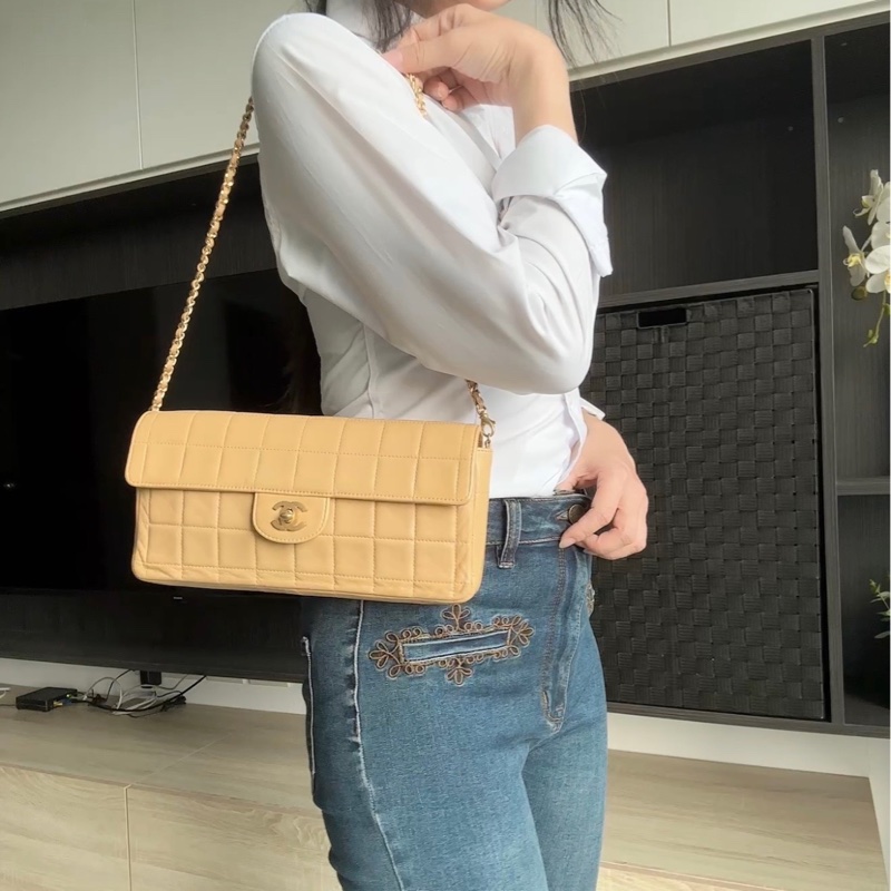 Chanel 香奈兒 奶茶 肩背包 手拿包 二手口蓋 冰洛包-3