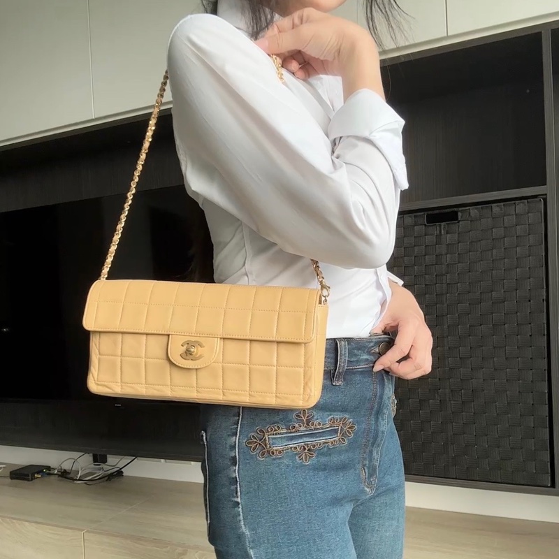 Chanel 香奈兒 奶茶 肩背包 手拿包 二手口蓋 冰洛包-10