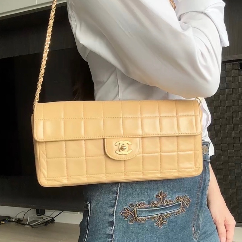 Chanel 香奈兒 奶茶 肩背包 手拿包 二手口蓋 冰洛包-11