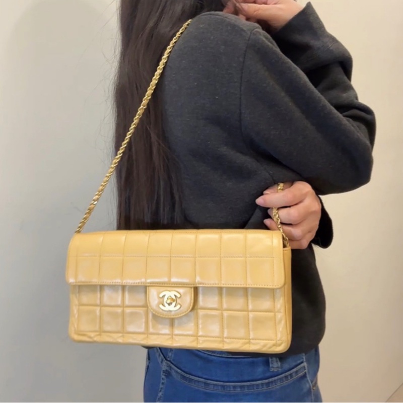Chanel 香奈兒 奶茶 肩背包 手拿包 二手口蓋 冰洛包-12