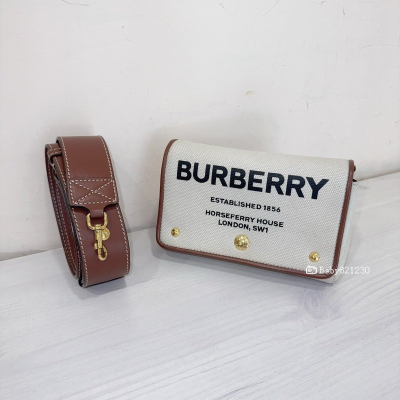 BURBERRY帆布拚咖色皮革Horseferry側背包-0