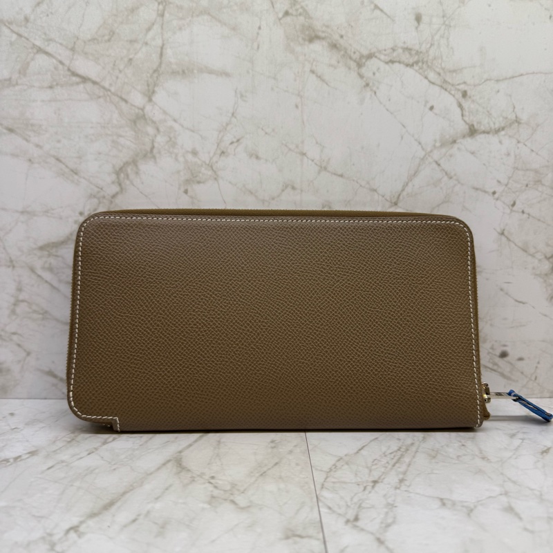 HERMES大象灰白車線藍絲巾長夾/匡O-0