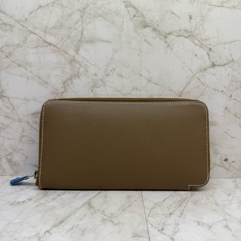 HERMES大象灰白車線藍絲巾長夾/匡O-1