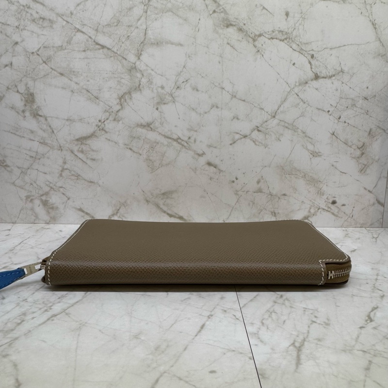 HERMES大象灰白車線藍絲巾長夾/匡O-2