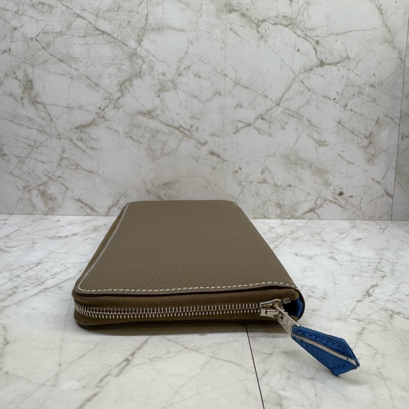 HERMES大象灰白車線藍絲巾長夾/匡O-3