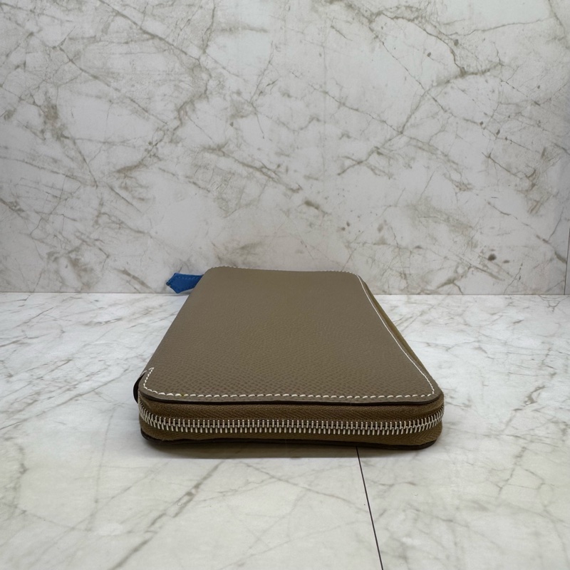 HERMES大象灰白車線藍絲巾長夾/匡O-4