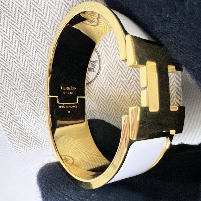 HERMES Clic H寬版白金手環-5