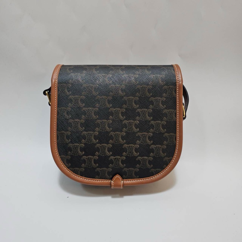Celine PVC咖牛皮邊中號馬鞍斜背包-2