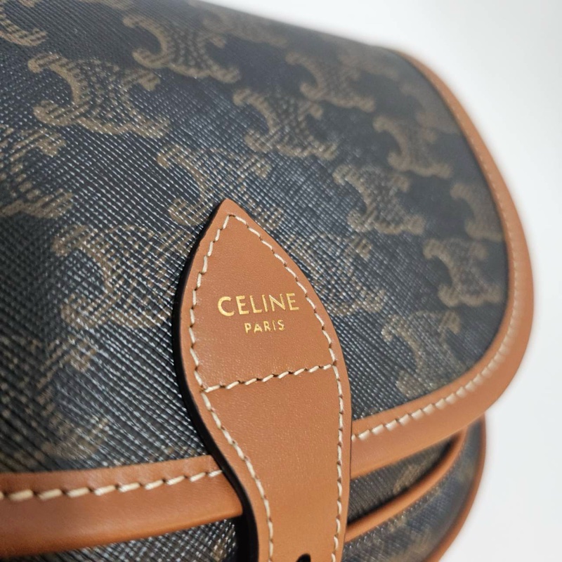 Celine PVC咖牛皮邊中號馬鞍斜背包-3