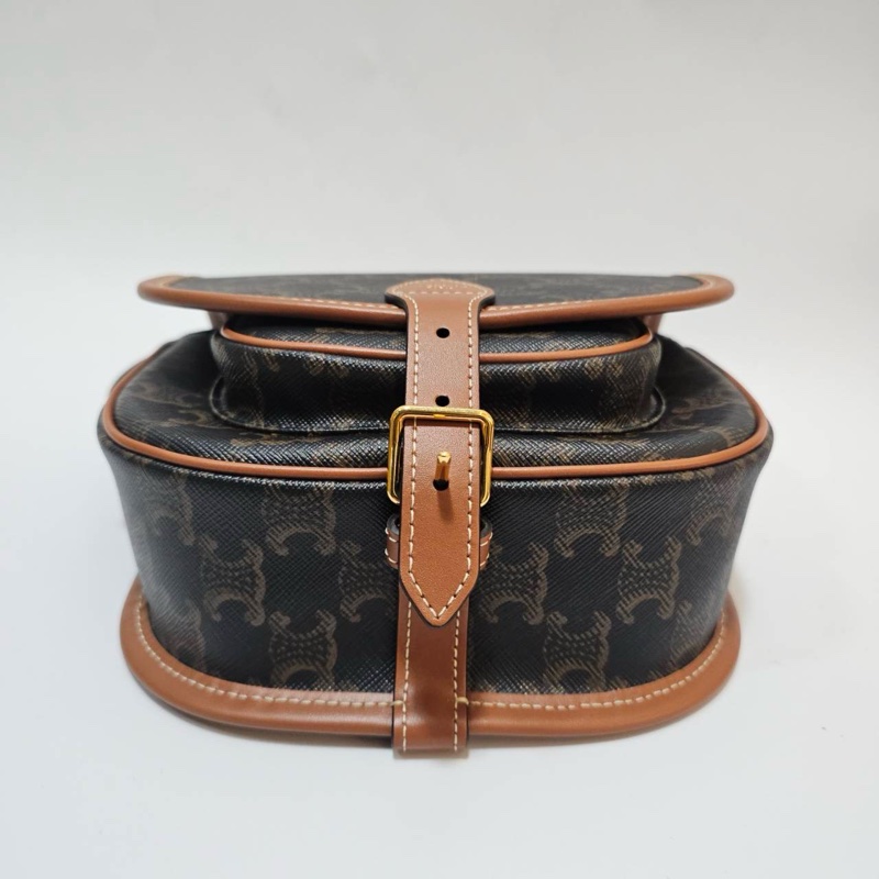 Celine PVC咖牛皮邊中號馬鞍斜背包-5