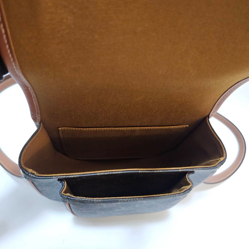 Celine PVC咖牛皮邊中號馬鞍斜背包-8