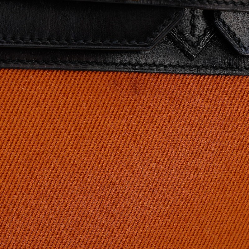 7成新 HERMÈS 愛馬仕 限量收藏款 Birkin 30 Potamus 89 黑色 Noir 93 愛馬仕橘 Orange Box牛皮 Toile H 帆布 銀扣 □J刻 2006年 (思英HX-10