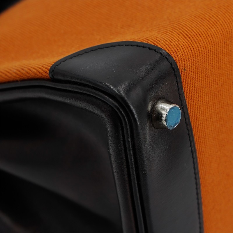 7成新 HERMÈS 愛馬仕 限量收藏款 Birkin 30 Potamus 89 黑色 Noir 93 愛馬仕橘 Orange Box牛皮 Toile H 帆布 銀扣 □J刻 2006年 (思英HX-11