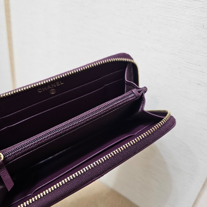 Chanel紫羊皮金釦19系列拉鏈中夾-9