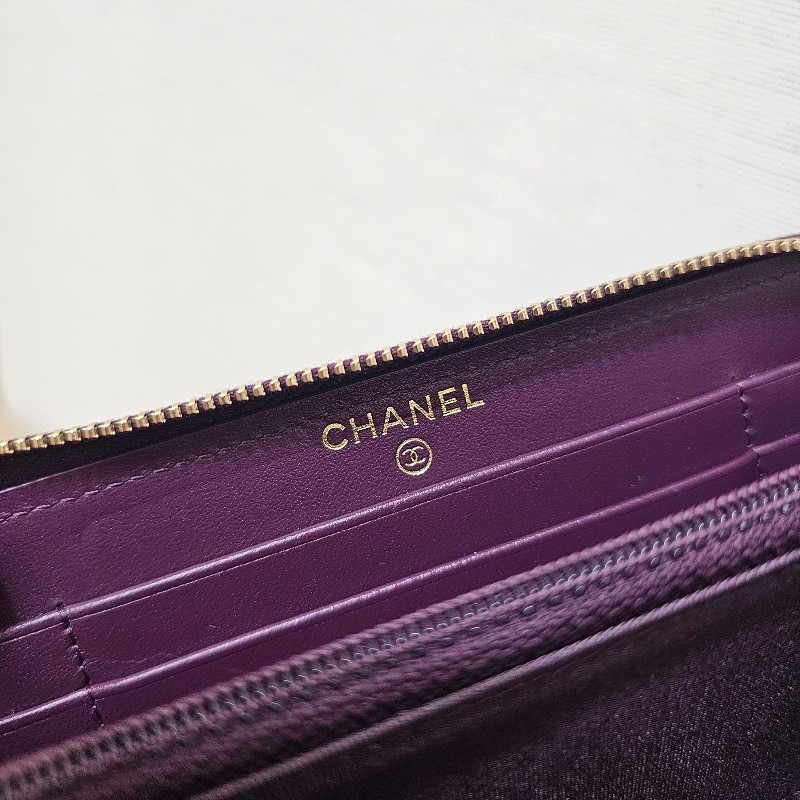 Chanel紫羊皮金釦19系列拉鏈中夾-11