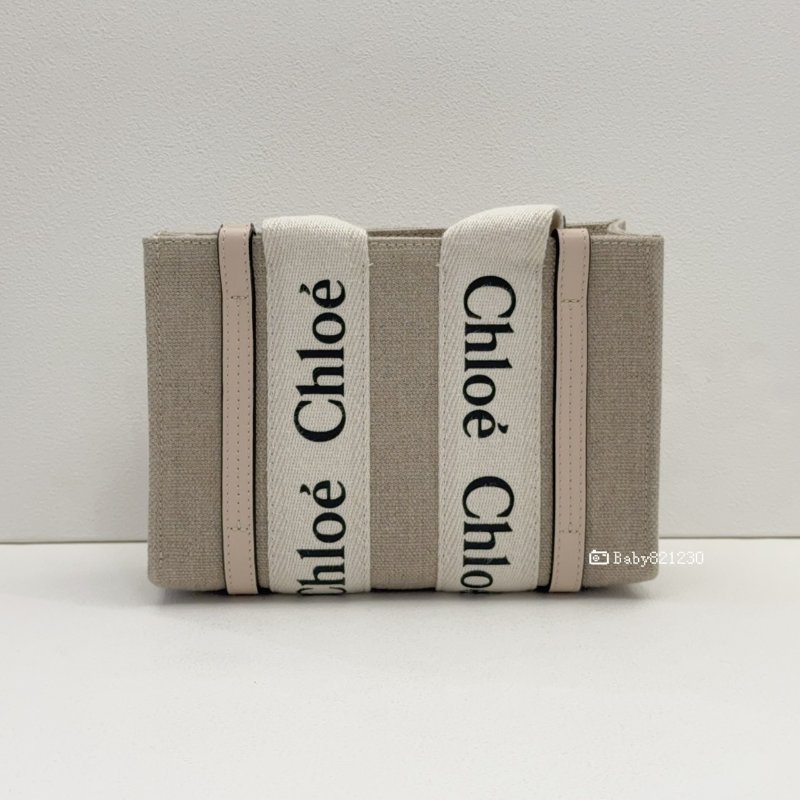 CHLOE包包 WOODY迷你帆布拼水泥粉紅牛皮斜背包-1