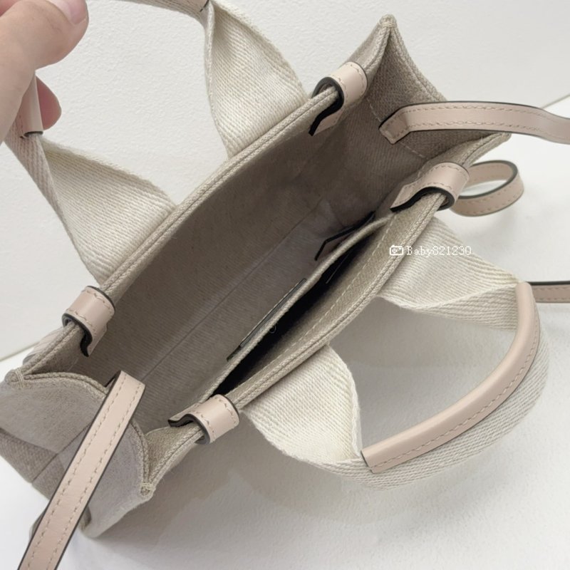 CHLOE包包 WOODY迷你帆布拼水泥粉紅牛皮斜背包-5