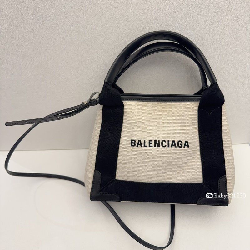 Balenciaga包包 Navy米白帆布小號手提斜背包-0