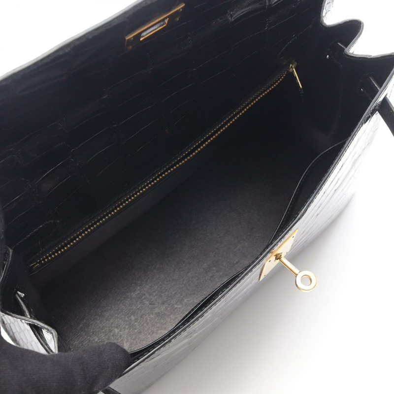 HERMES Kelly 32 手提包 鱷魚皮 Lycee 黑色 二手 女士-2