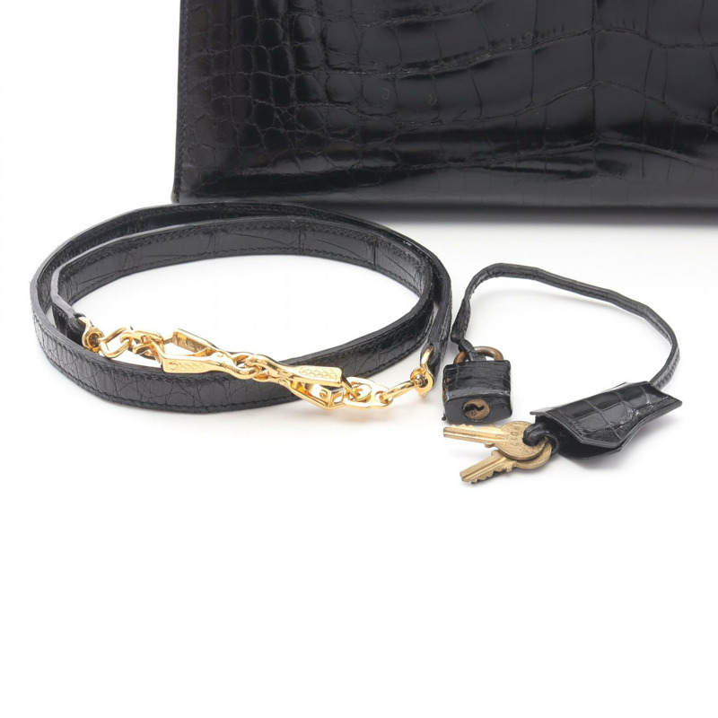 HERMES Kelly 32 手提包 鱷魚皮 Lycee 黑色 二手 女士-5