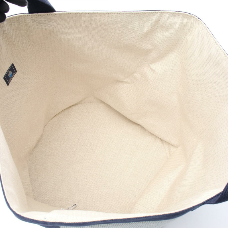 HERMES Basket 手提包 Toile H 帆布海軍藍綠米色二手女款-2
