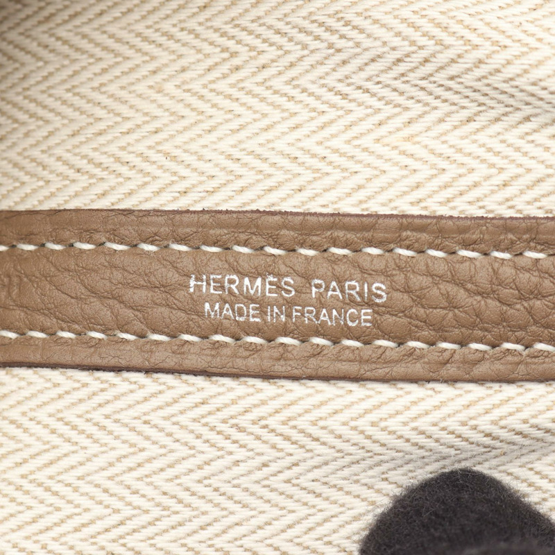 HERMES Garden party PM 手提包 Negonda 皮革 棕色 Etoupe 灰色 二手 A SHW-3