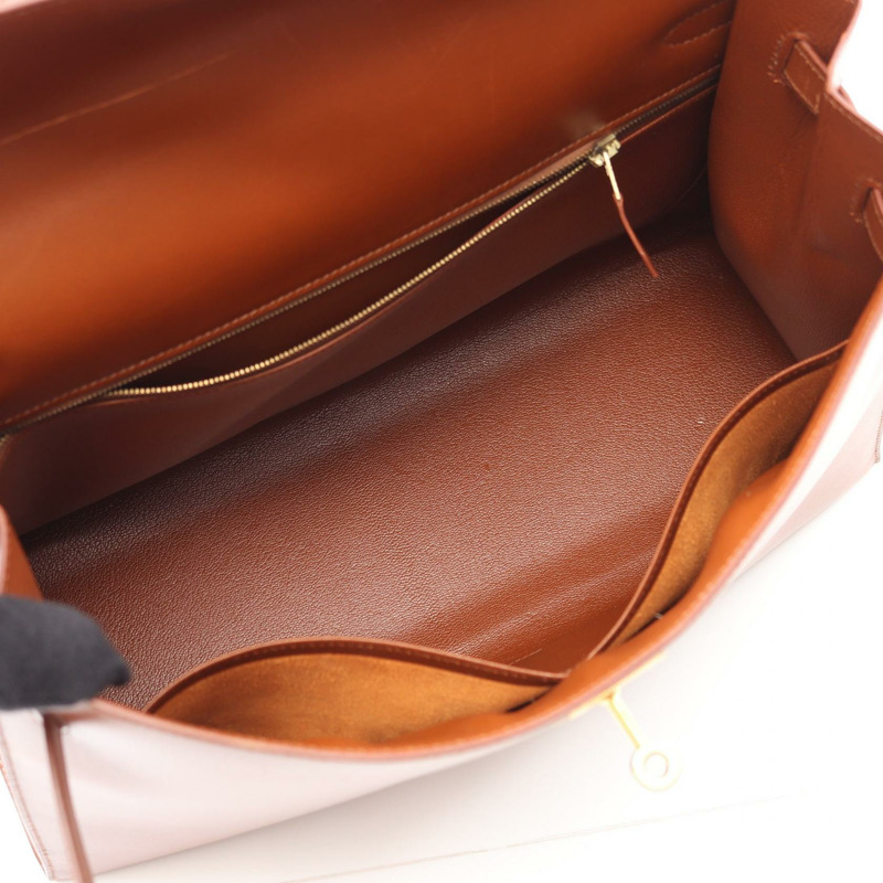 HERMES Kelly 35 手提包 E 小牛皮 棕色 Fauve 二手 女士 Sellier GHW-2
