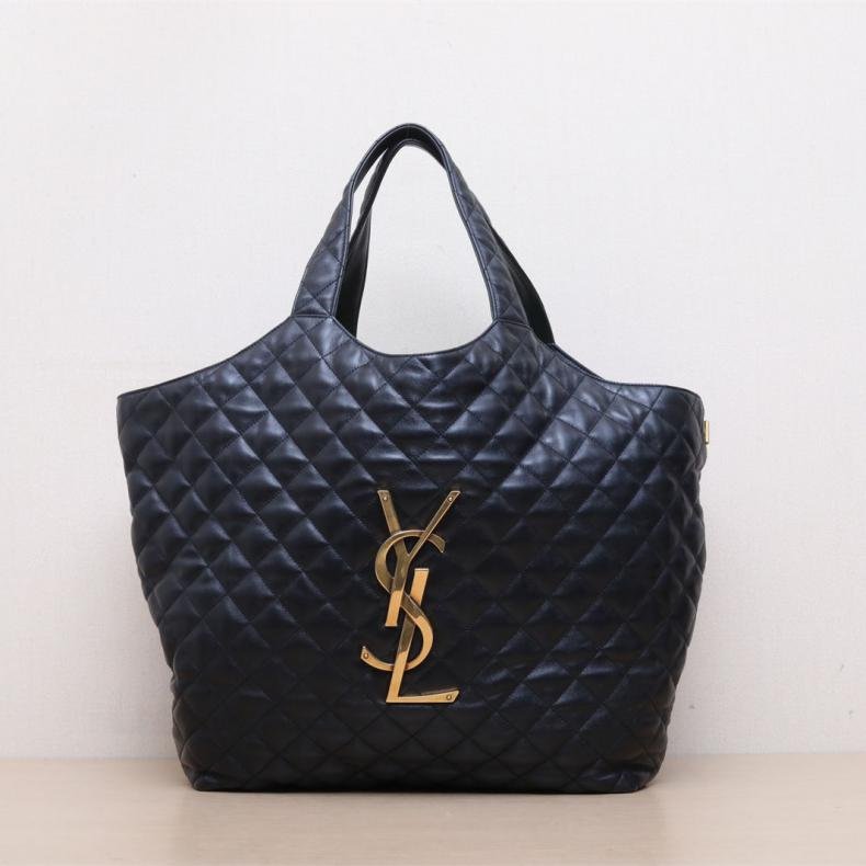 ICARE 加大號 絎縫 購物袋 MAXI 黑色 皮革S 金扣-0