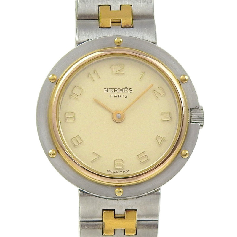 Hermès Olympia 女士手錶,不鏽鋼石英機芯,模擬顯示,象牙色錶盤-0