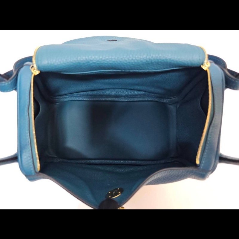 Hermes 普魯斯海峽綠T/C皮Lindy26金釦手提肩背包-6