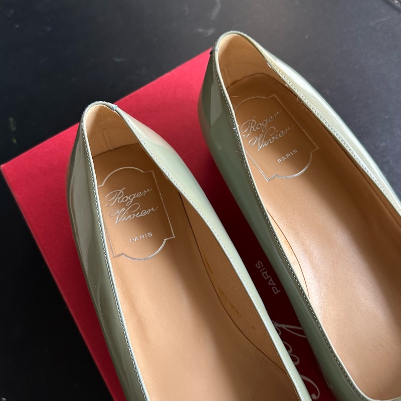 Roger Vivier 鼠尾草綠方頭芭蕾平底鞋 Belle Vivier低跟鞋37 1/2-5