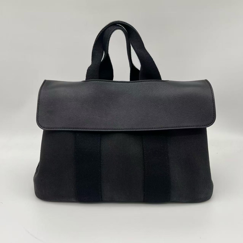 「JL精品代購」愛馬仕黑色帆布拼皮蘑菇包小號-0