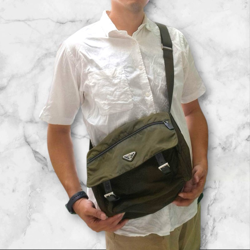 ㊣✨PRADA✨（附防塵袋）普拉達 墨綠色 帆布 皮革 口袋 郵差包 肩背包 斜背包 /二手包/二手精品🌳二手樹屋🌳-62