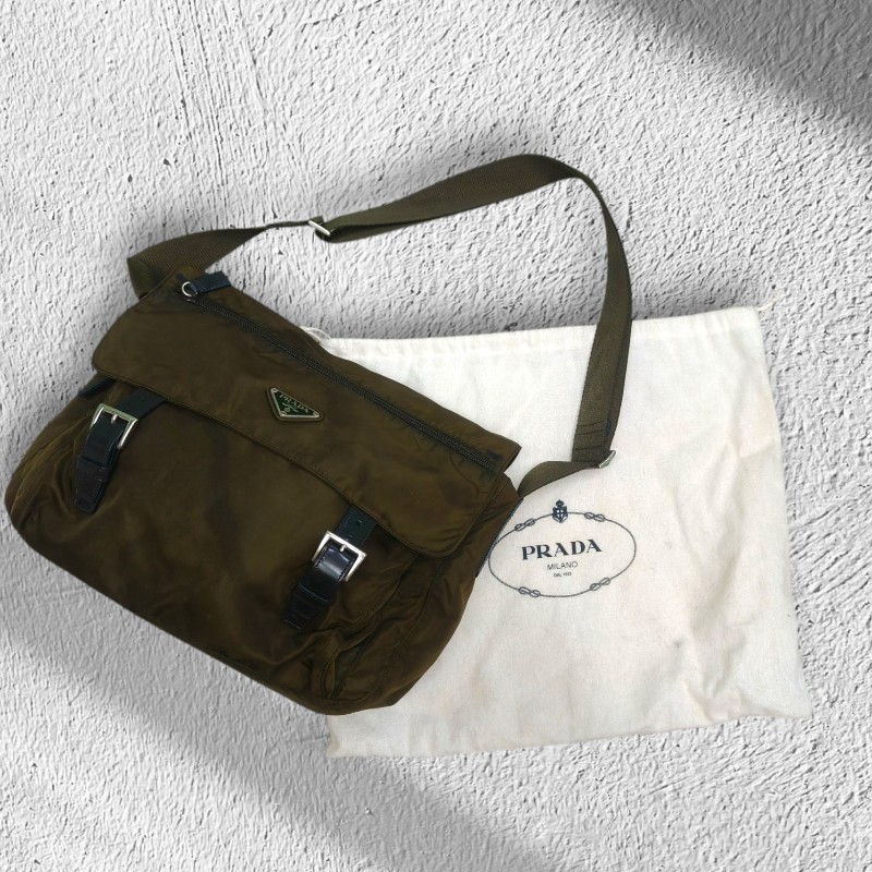 ㊣✨PRADA✨（附防塵袋）普拉達 墨綠色 帆布 皮革 口袋 郵差包 肩背包 斜背包 /二手包/二手精品🌳二手樹屋🌳-61