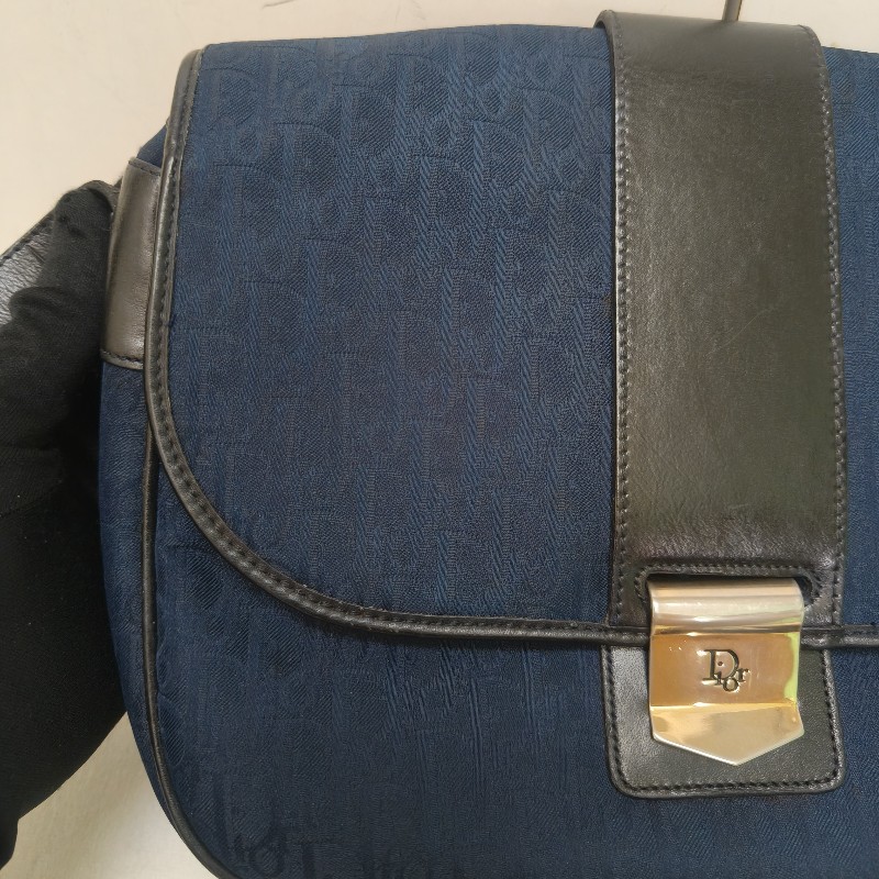 🔥衝破200銷售🔥【限時降價回饋至9/21】㊣✨Christian Dior✨迪奧 CD 深藍色 老花 刺繡 牛皮 肩背包 郵差包 信封包 斜背包/二手包/保證正品🌳二手樹屋🌳-15