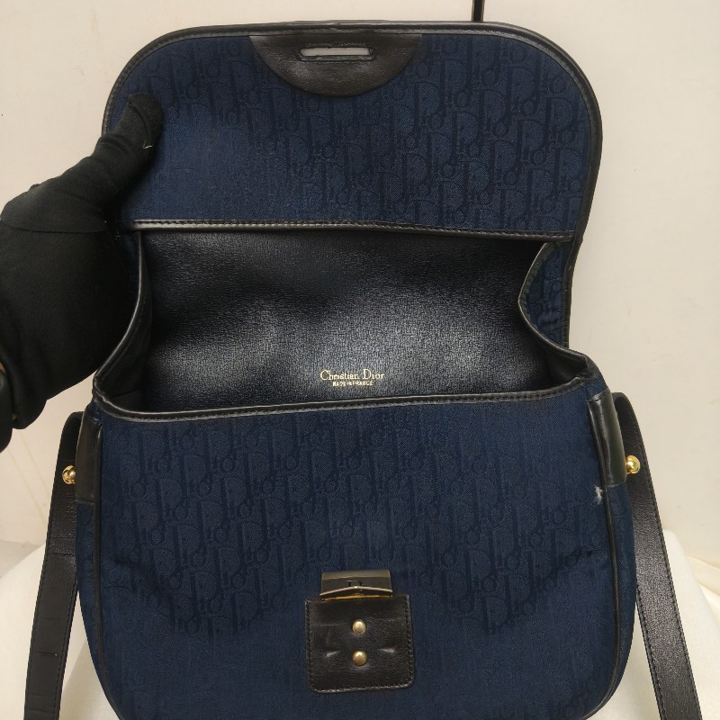 🔥衝破200銷售🔥【限時降價回饋至9/21】㊣✨Christian Dior✨迪奧 CD 深藍色 老花 刺繡 牛皮 肩背包 郵差包 信封包 斜背包/二手包/保證正品🌳二手樹屋🌳-36