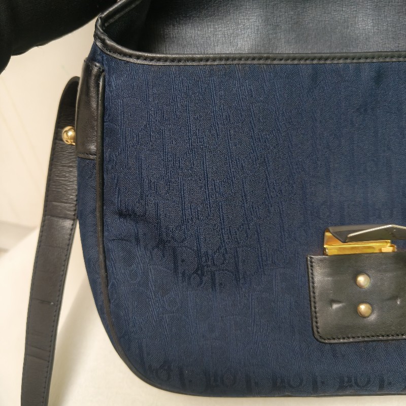 🔥衝破200銷售🔥【限時降價回饋至9/21】㊣✨Christian Dior✨迪奧 CD 深藍色 老花 刺繡 牛皮 肩背包 郵差包 信封包 斜背包/二手包/保證正品🌳二手樹屋🌳-40