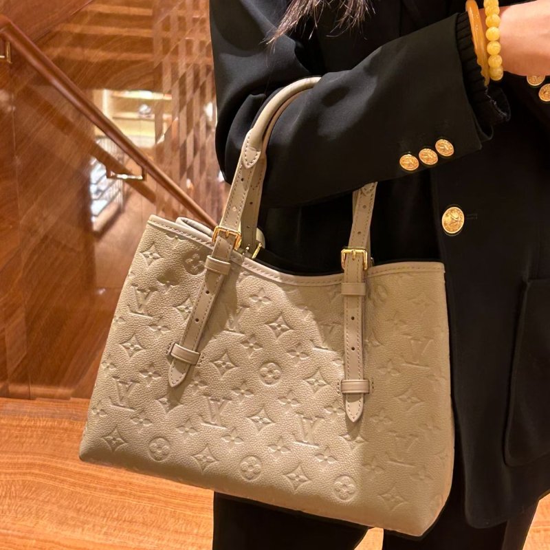LOUIS VUITTON Babylone Tote PM size字母壓印可調節手柄 手提袋 灰褐色-1