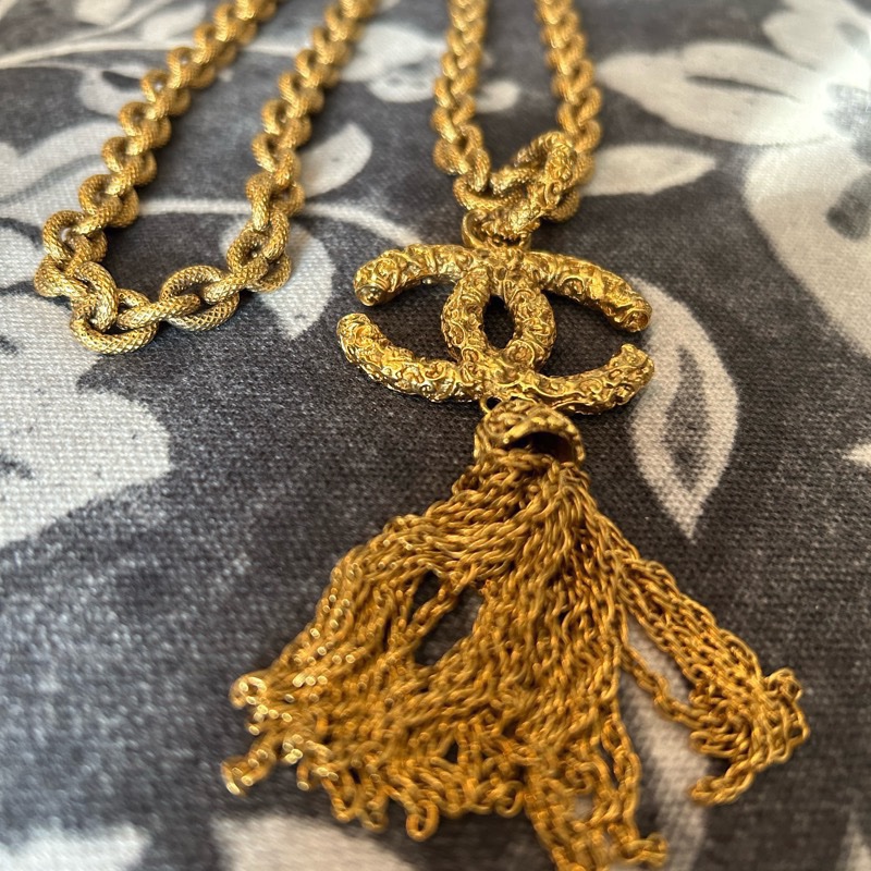 Chanel vintage gold plated long necklace-9