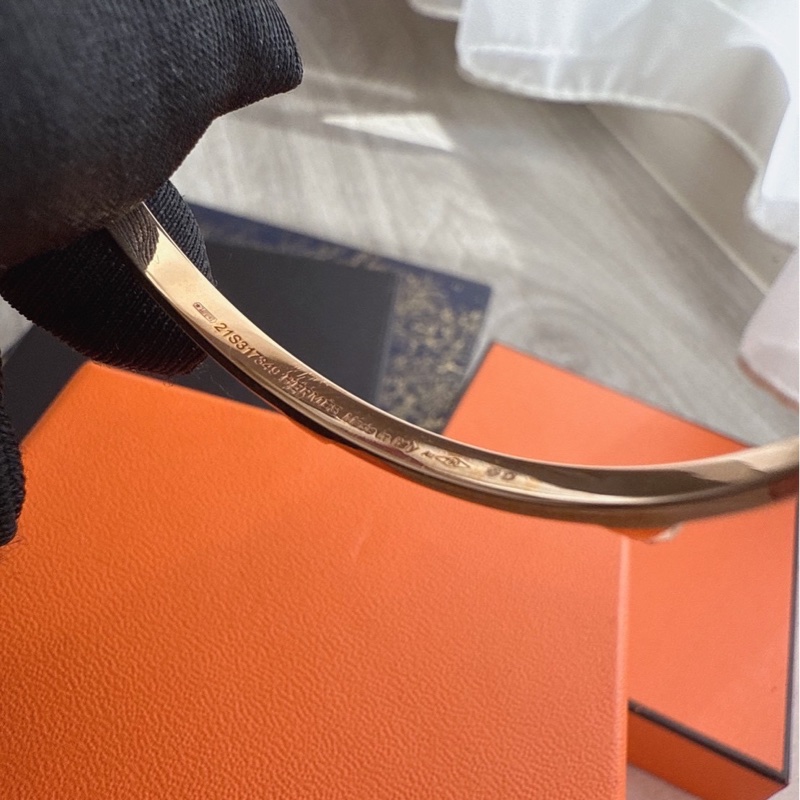 HERMES 鉚釘玫瑰金手環-5