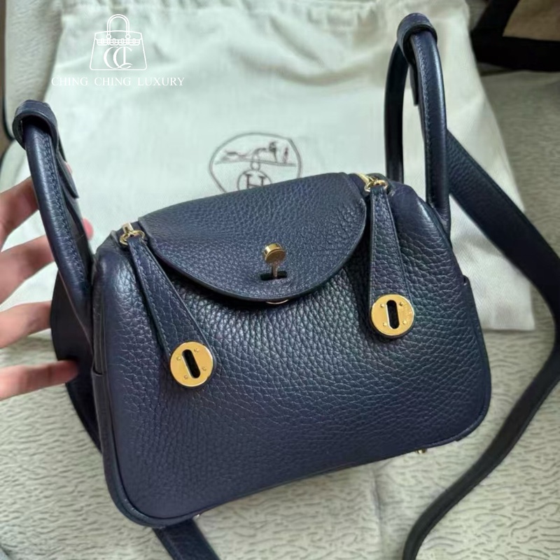 🌈Hermes💙Mini Lindy一代💙午夜藍金扣🌈98新🌟TC皮🌟Stamp U🌟已Hold🌟-0