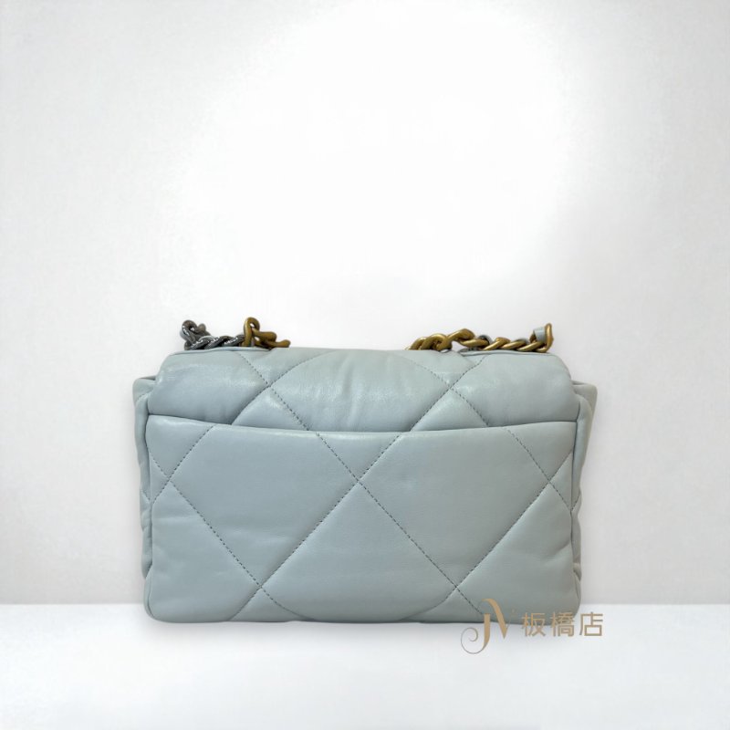 CHANEL 19系列冰川藍羊皮金釦小號口蓋包 AS1160-3