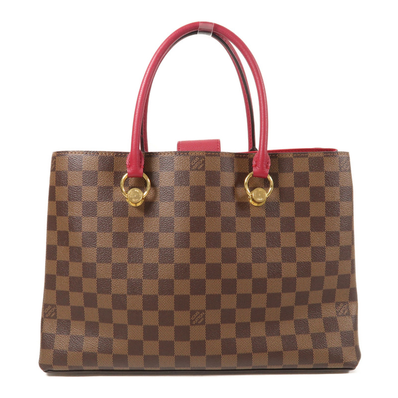 LOUIS VUITTON Damier Riverside金扣手挽肩背兩用袋棕色/紅色-1
