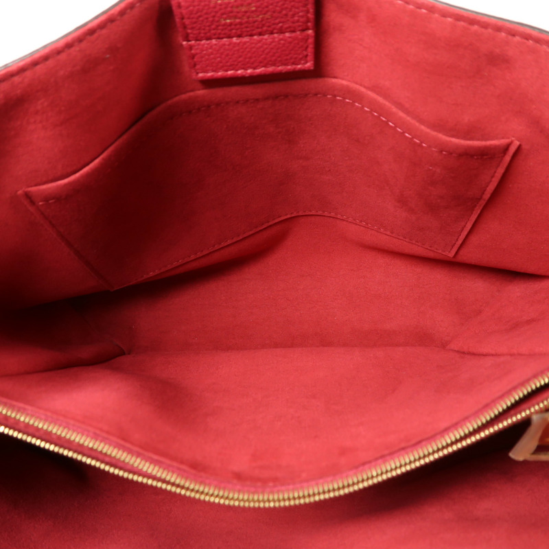 LOUIS VUITTON Damier Riverside金扣手挽肩背兩用袋棕色/紅色-4